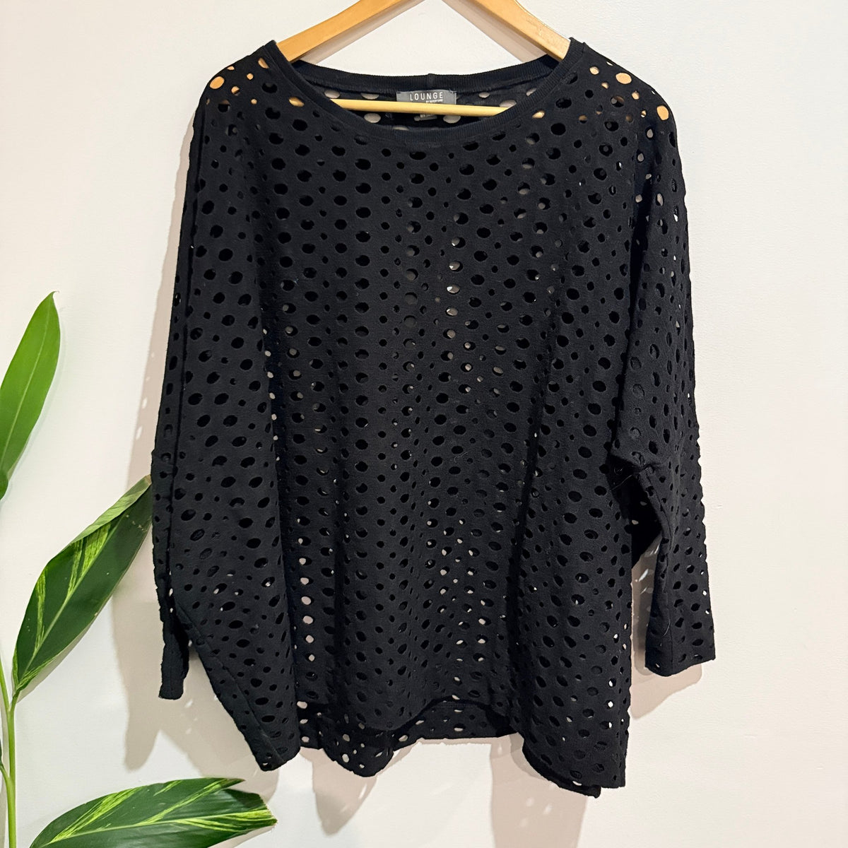Lounge by Repertoire Black Perforated Batwing Top Size S