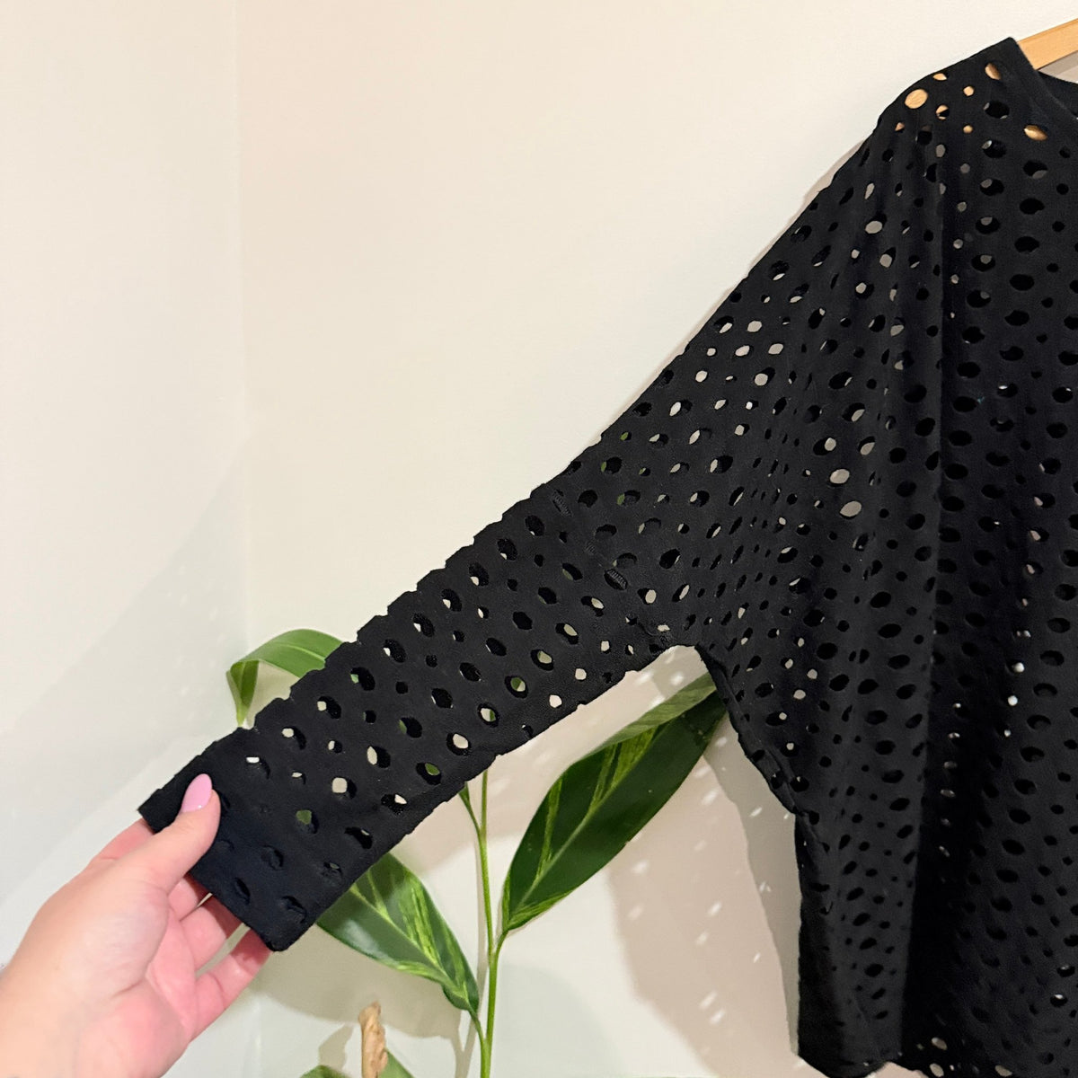 Lounge by Repertoire Black Perforated Batwing Top Size S