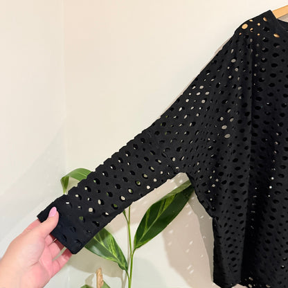 Lounge by Repertoire Black Perforated Batwing Top Size S