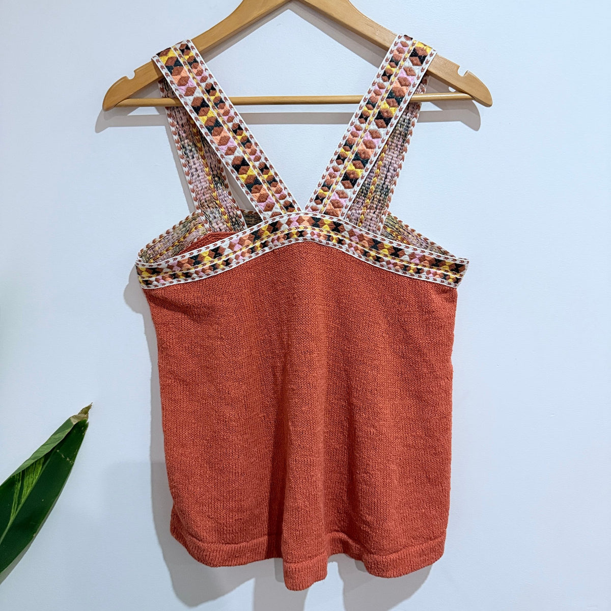 Madewell Rust Knit Tank with Embroidered Straps Size M