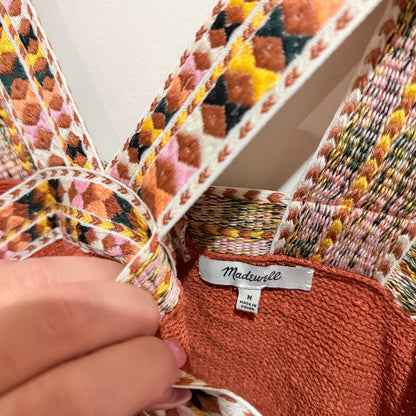 Madewell Rust Knit Tank with Embroidered Straps Size M