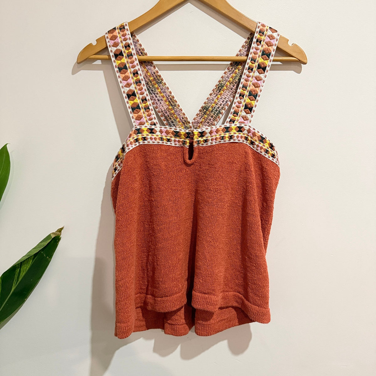 Madewell Rust Knit Tank with Embroidered Straps Size M