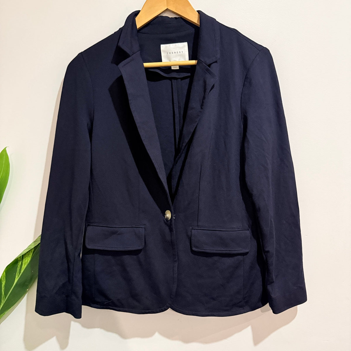 Trenery Navy Jersey Single Button Blazer Size M