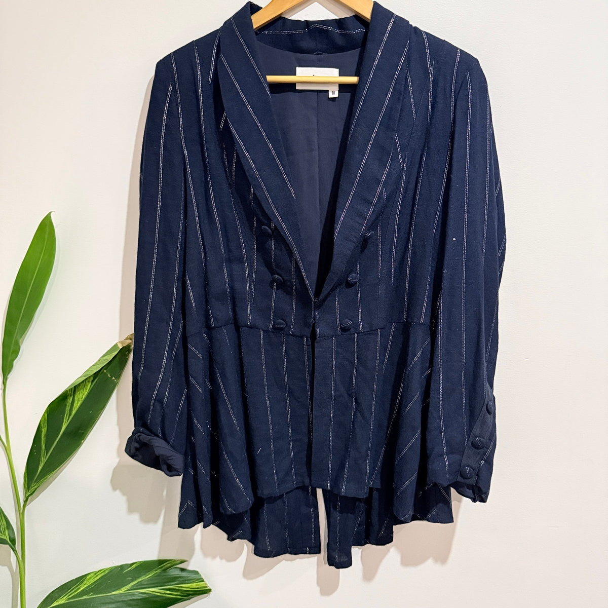 Loobie's Story Navy Metallic Pinstripe Tailcoat Jacket Size 10