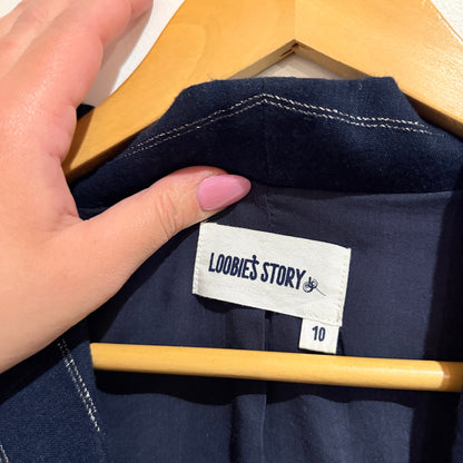 Loobie's Story Navy Metallic Pinstripe Tailcoat Jacket Size 10