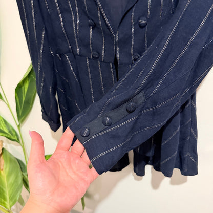 Loobie's Story Navy Metallic Pinstripe Tailcoat Jacket Size 10