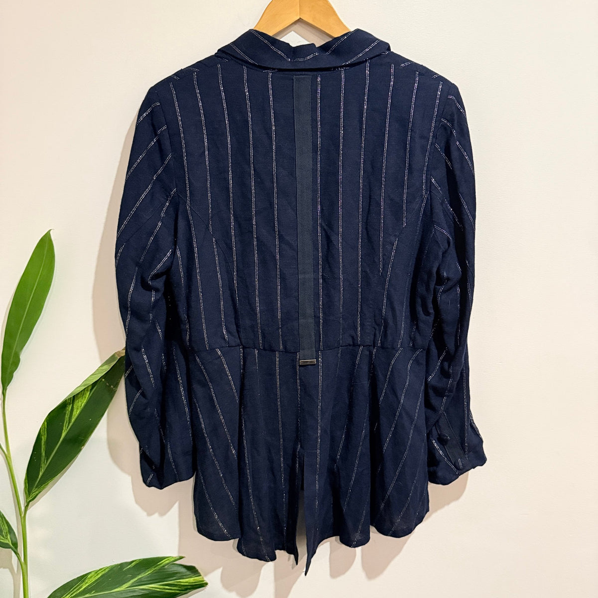 Loobie's Story Navy Metallic Pinstripe Tailcoat Jacket Size 10