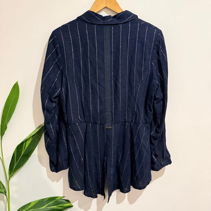 Loobie's Story Navy Metallic Pinstripe Tailcoat Jacket Size 10