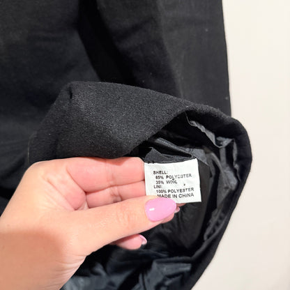 Lioness Black Wool Blend Double Breasted Coat Size XL (missing button)