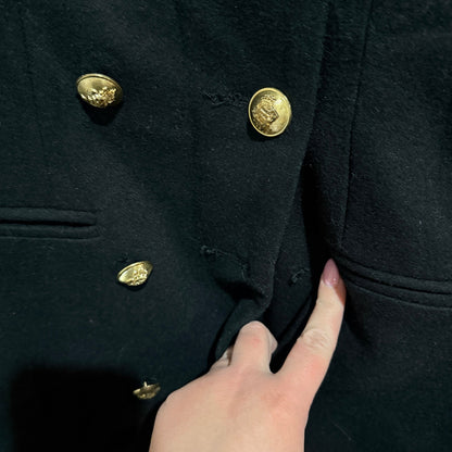 Lioness Black Wool Blend Double Breasted Coat Size XL (missing button)