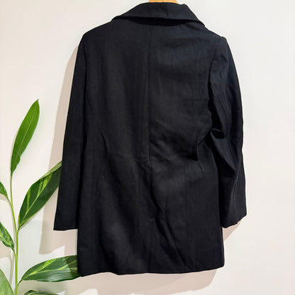Lioness Black Wool Blend Double Breasted Coat Size XL (missing button)