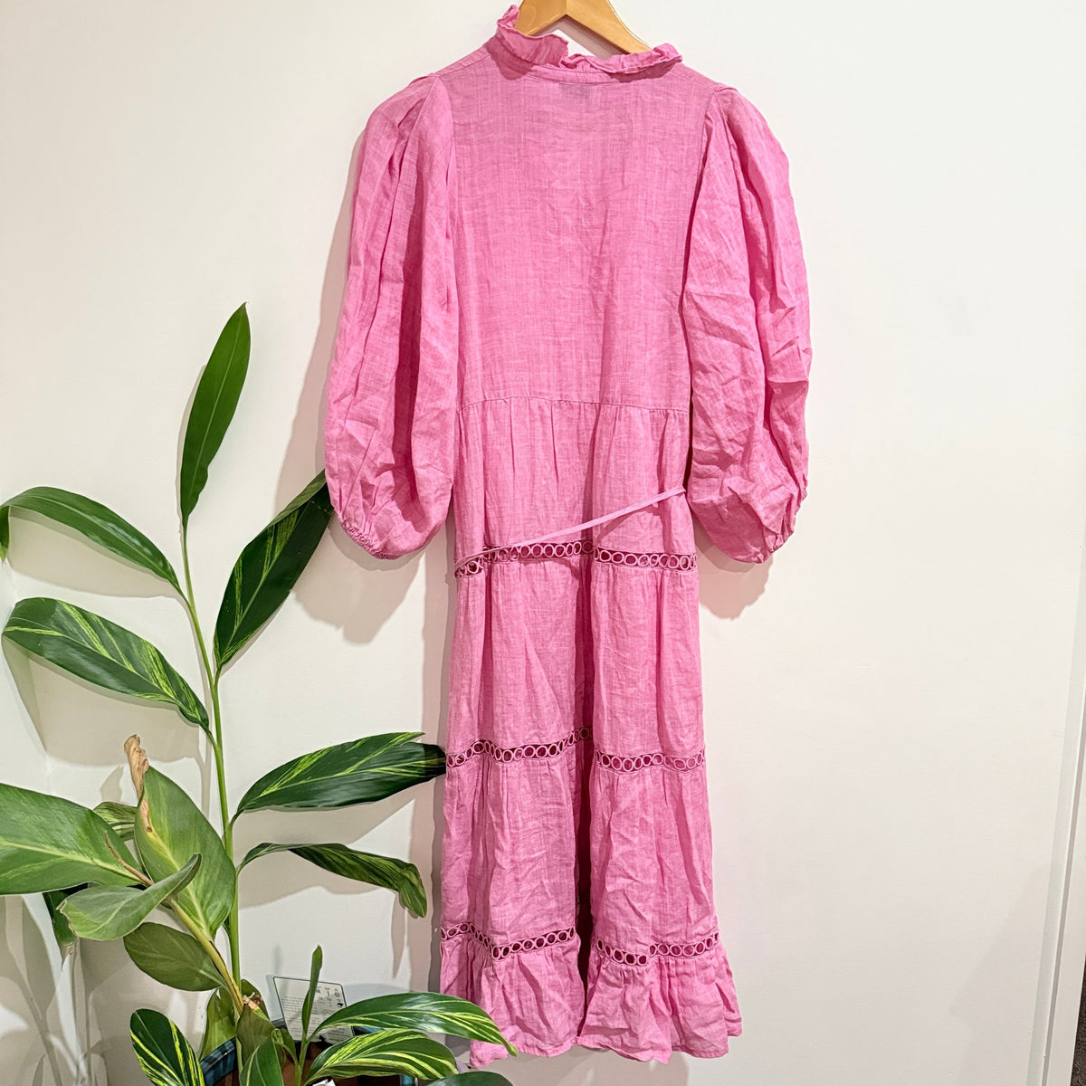 Zoe Kratzmann Pink Ramie Puff Sleeve Tiered Maxi Dress Size 0 | U/Arm to U/Arm 46cm