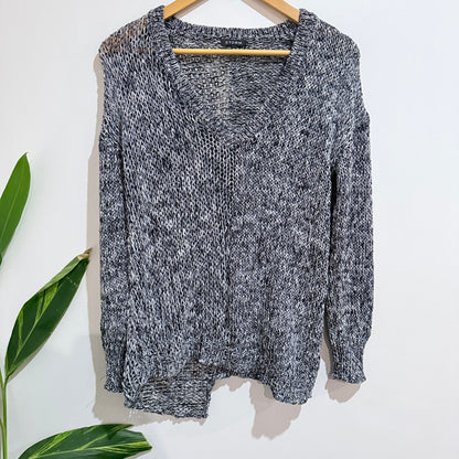 Storm Navy & White Marl Open Knit V-Neck Jumper Size M