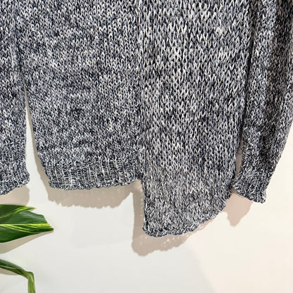 Storm Navy & White Marl Open Knit V-Neck Jumper Size M