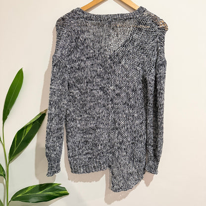 Storm Navy & White Marl Open Knit V-Neck Jumper Size M