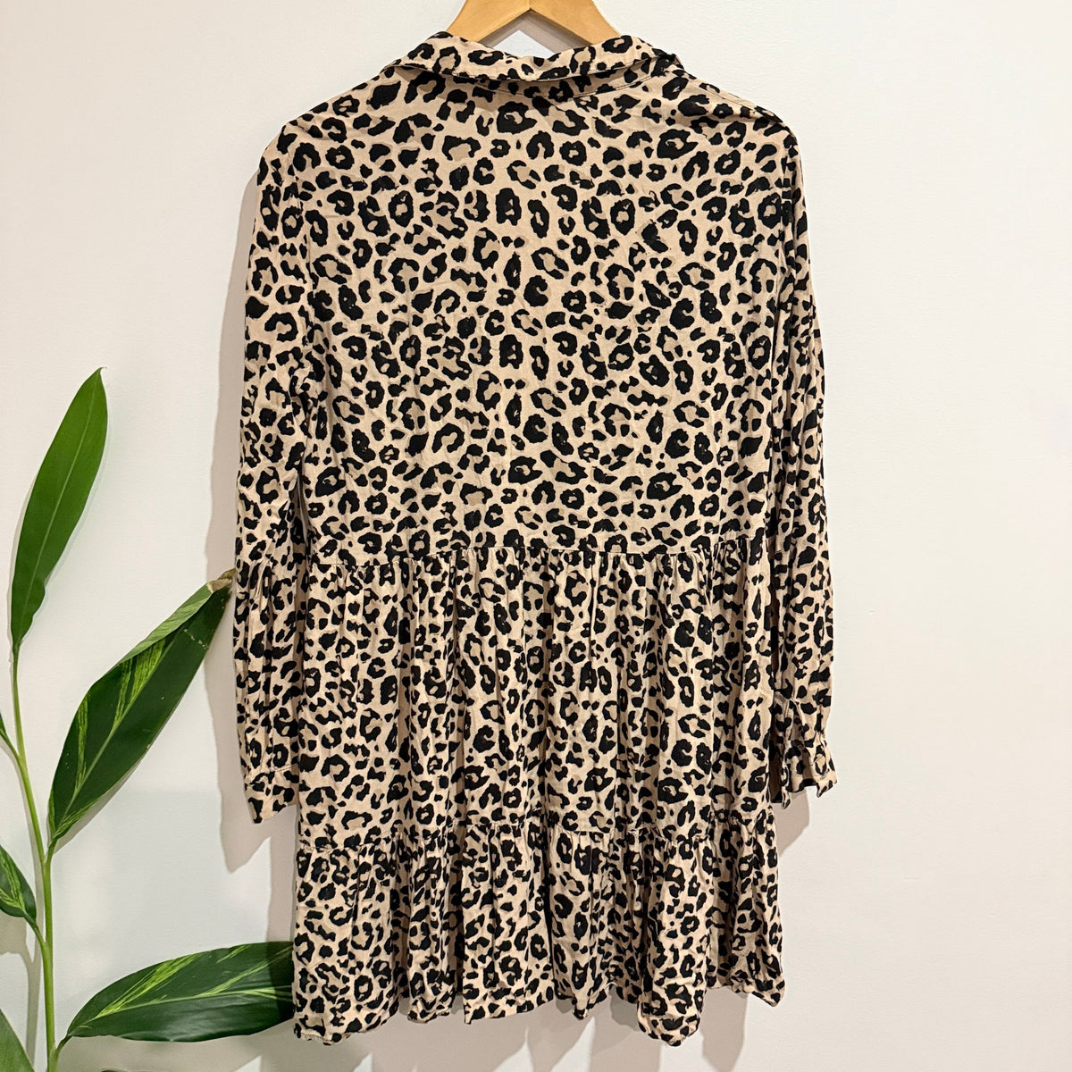 Stradivarius Leopard Print Tiered Shirt Dress Size L