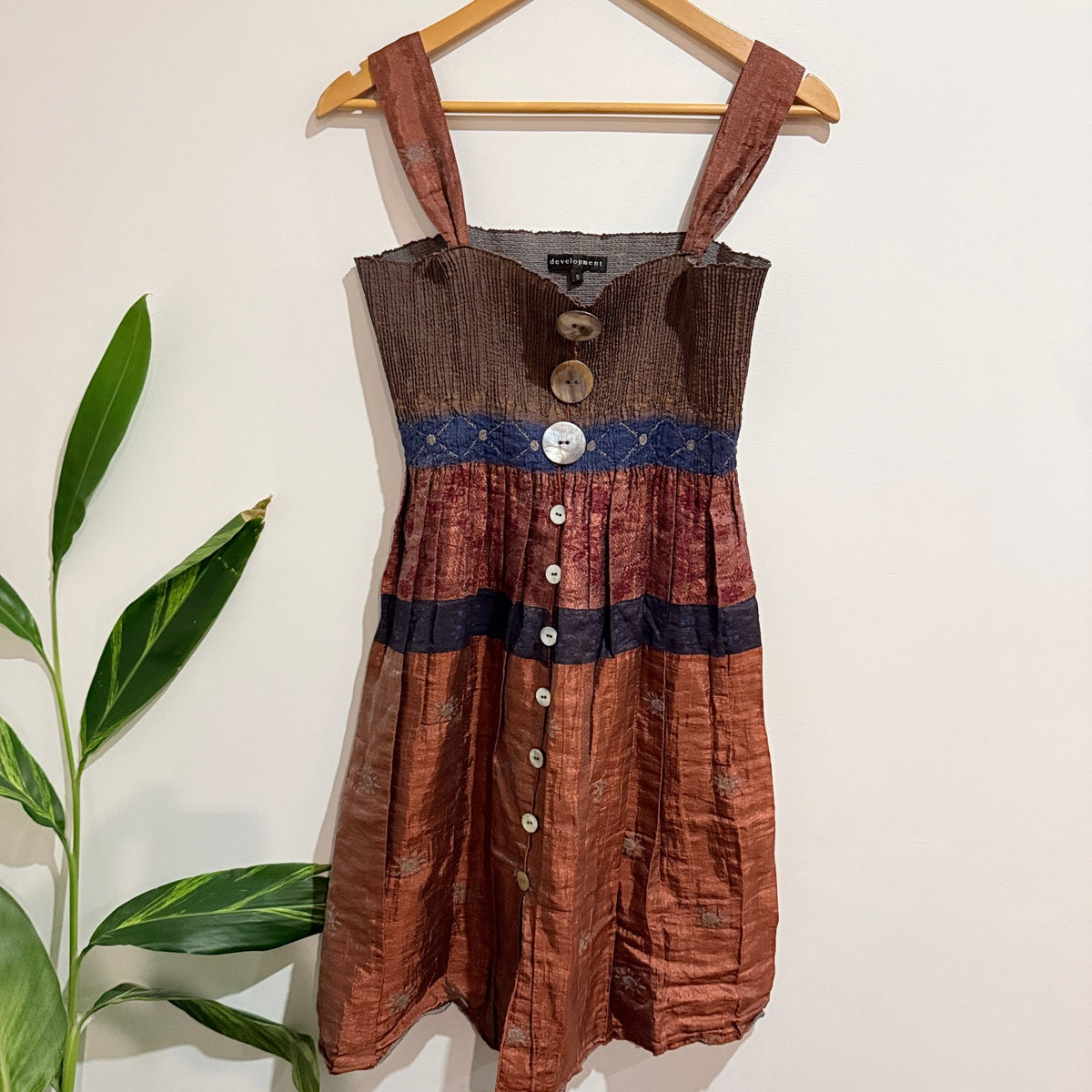 Development Rust & Navy Pleated Bodice Button Front Dress Size 10