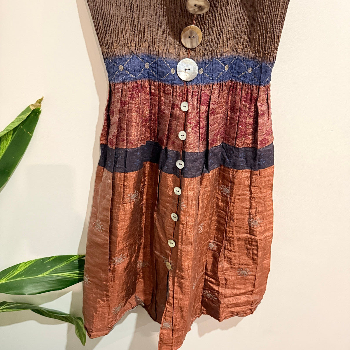Development Rust & Navy Pleated Bodice Button Front Dress Size 10