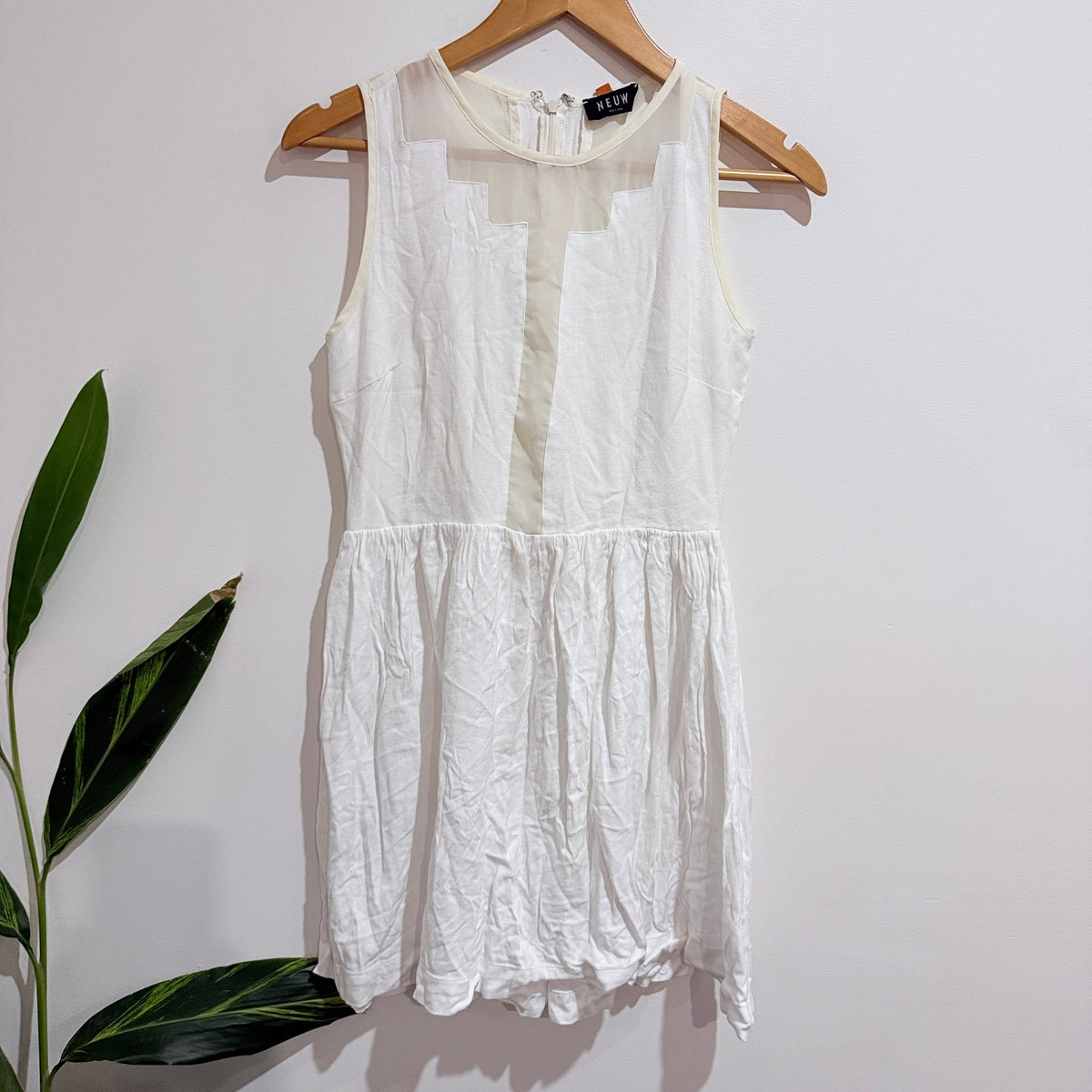Neuw White Sheer Panel Sleeveless Skater Dress Size 8 | U/Arm to U/Arm 41cm