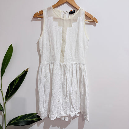 Neuw White Sheer Panel Sleeveless Skater Dress Size 8 | U/Arm to U/Arm 41cm