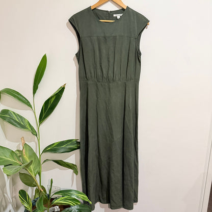 Trenery Olive Tencel Linen Sleeveless Midi Dress Size 8