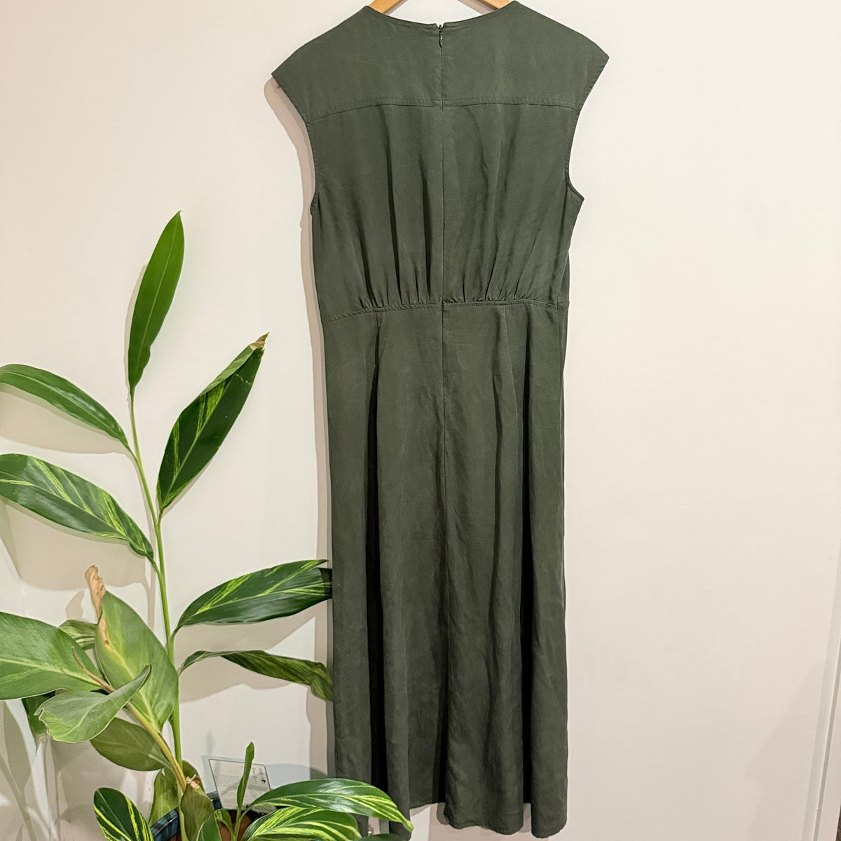 Trenery Olive Tencel Linen Sleeveless Midi Dress Size 8