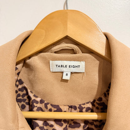 Table Eight Camel Faux Suede Biker Jacket with Leopard Lining Size 8