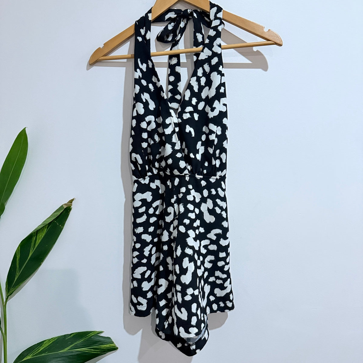 Chosen Black & White Animal Print Halter Playsuit Size M