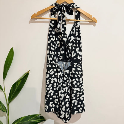 Chosen Black & White Animal Print Halter Playsuit Size M