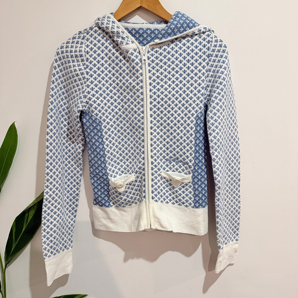 Billabong Blue & Cream Knit Zip Up Hoodie Size 8
