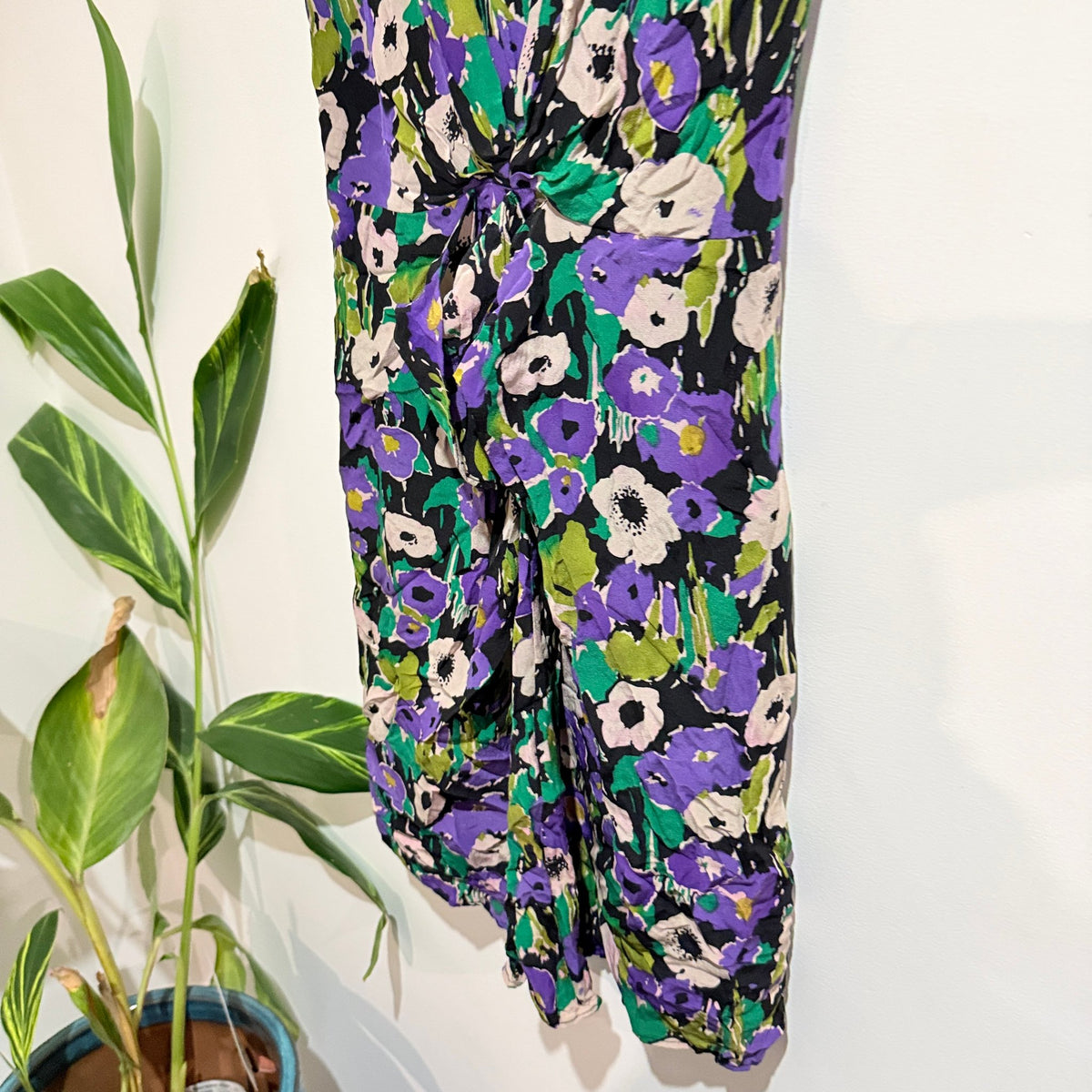 Alannah Hill Purple & Green Floral Silk Ruched Front Dress Size 8