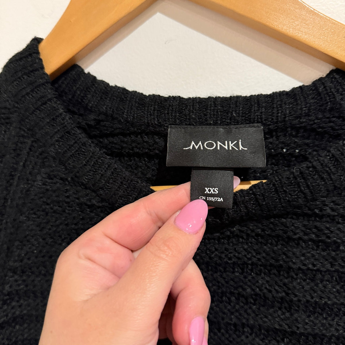 Monki Black Ribbed Knit Crop Jumper Size XXS | U/Arm to U/Arm 40cm