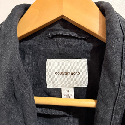 Country Road Black Linen Waterfall Cropped Jacket Size 10
