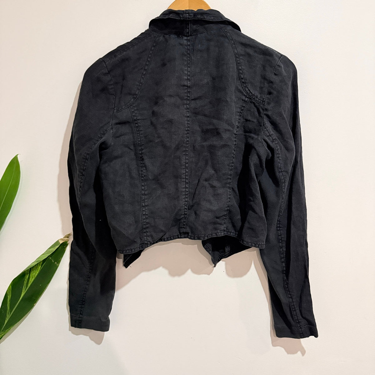 Country Road Black Linen Waterfall Cropped Jacket Size 10