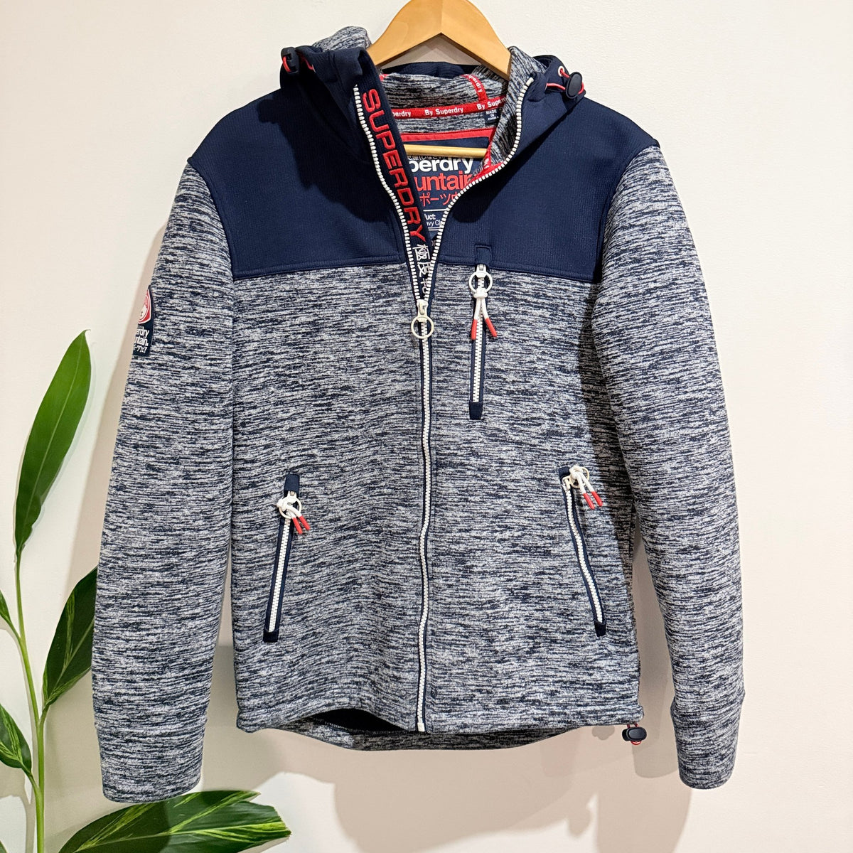 Superdry Mountain Navy Marl Hooded Zip Jacket Size M