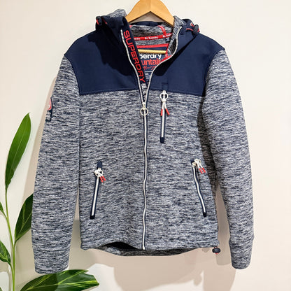Superdry Mountain Navy Marl Hooded Zip Jacket Size M