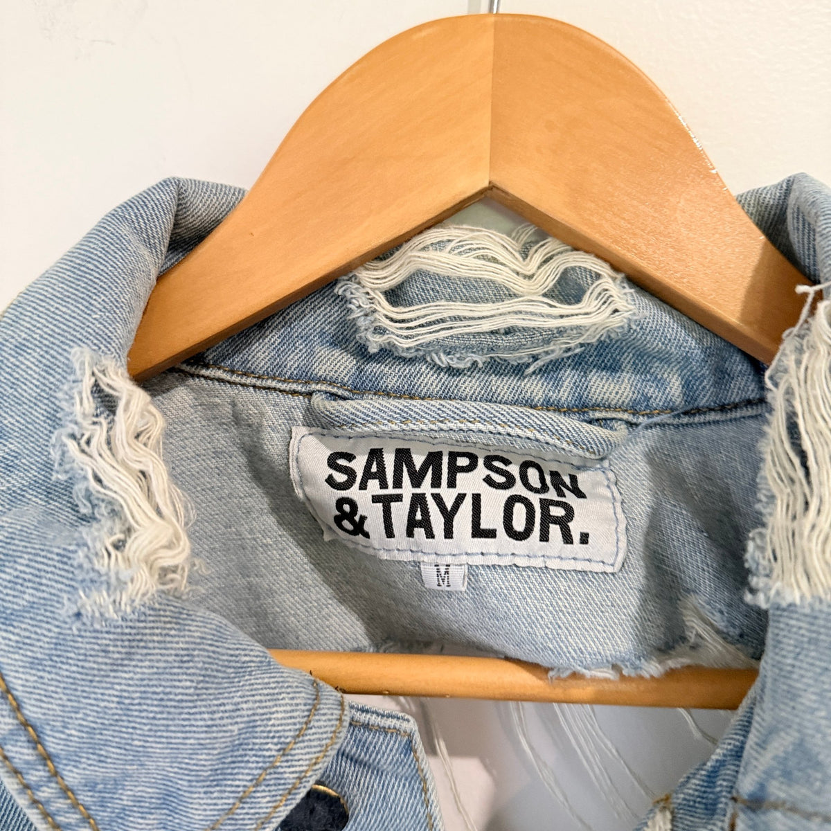 Sampson & Taylor Light Wash Distressed Oversized Denim Jacket Size M (marked)