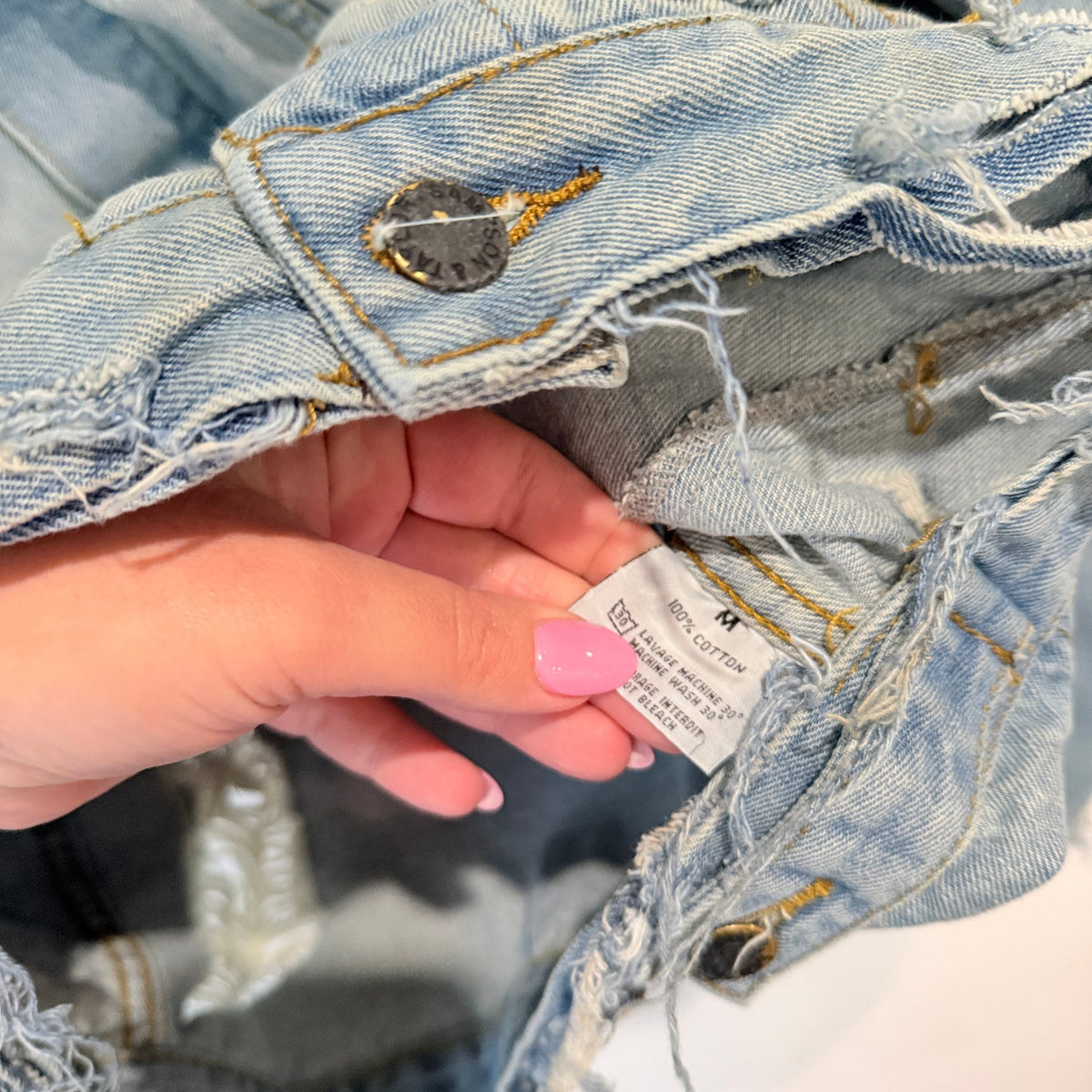 Sampson & Taylor Light Wash Distressed Oversized Denim Jacket Size M (marked)