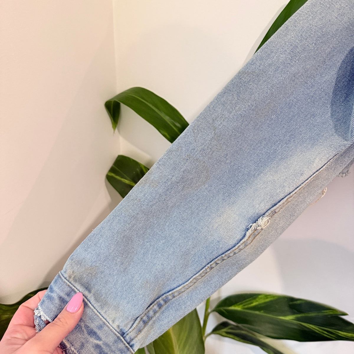 Sampson & Taylor Light Wash Distressed Oversized Denim Jacket Size M (marked)
