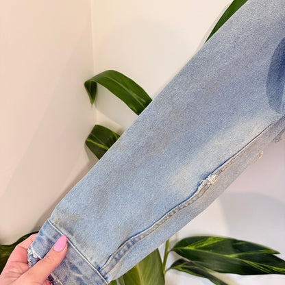 Sampson & Taylor Light Wash Distressed Oversized Denim Jacket Size M (marked)