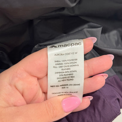 Macpac Aurora Purple Hooded Down Coat v3 Size 16 (needs zip)