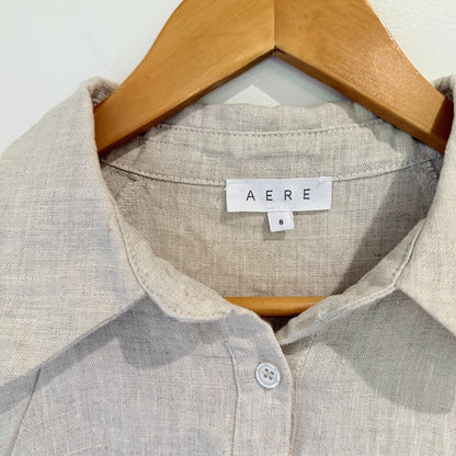 Aere Oatmeal Linen Puff Sleeve Shirt Dress Size 8