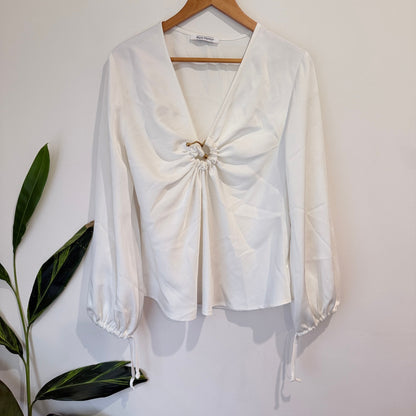Wynn Hamlyn White Ring Front Balloon Sleeve Top Size 10