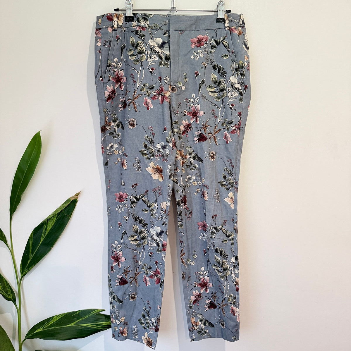 Zara Basic Blue Floral Print Slim Pants Size 10