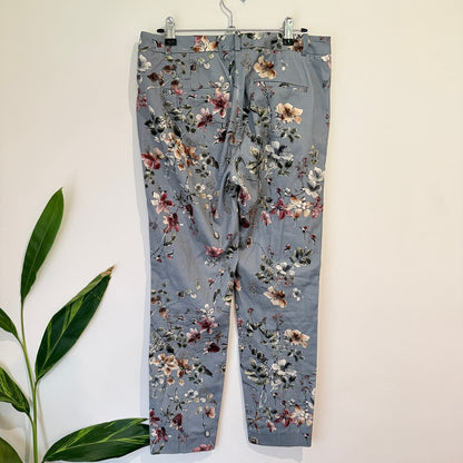 Zara Basic Blue Floral Print Slim Pants Size 10