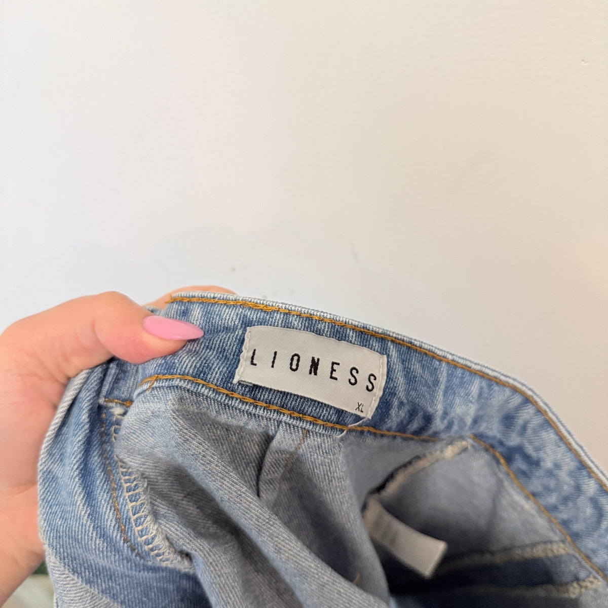 Lioness Mid Wash Denim Mini Skirt with Front Split Size XL | Waist 84cm