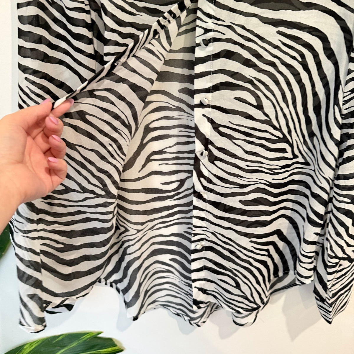 Princess Polly Zebra Print Sheer Button Up Shirt Size 12