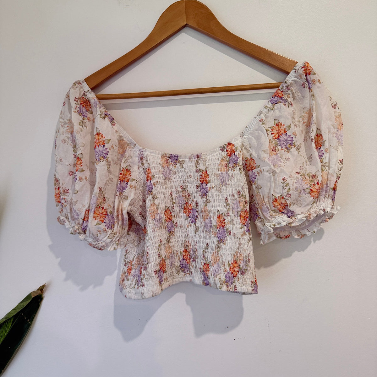 Ivy + Jack Floral Shirred Puff Sleeve Crop Top Size 10