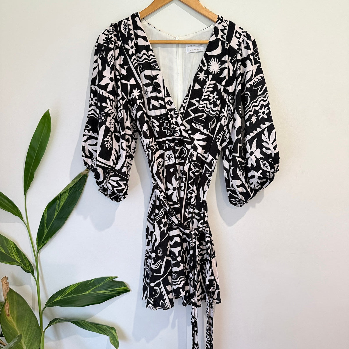 Wits The Label Black & White Print Belted Mini Dress Size 10