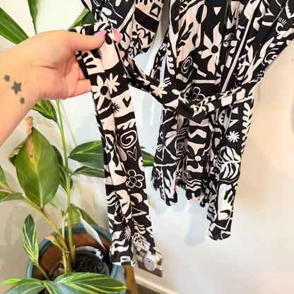 Wits The Label Black & White Print Belted Mini Dress Size 10